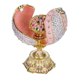 danila-souvenirs Faberge Style Twisted Egg with Basket of Flowers 4.8'' (12 cm) Pink