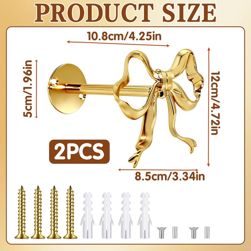 2Pcs Metal Bow Curtain Fixers, Curtain Holdbacks Gold Bow Decorations