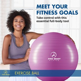 ProBody Pilates Ball Exercise Ball Yoga Ball, Multiple Sizes Stability Ball Chair, Gym Grade Birthing Ball for Pregnancy, Fitness, Balance, Workout and Physical Therapy (Purple, 55 cm)