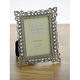 Antique Vintage and Shabby Chic Style silver metal photo frame with beads and crystals for a 3.5" x 2.5" (64 x 89mm) picture -Adelaide by Sixtrees