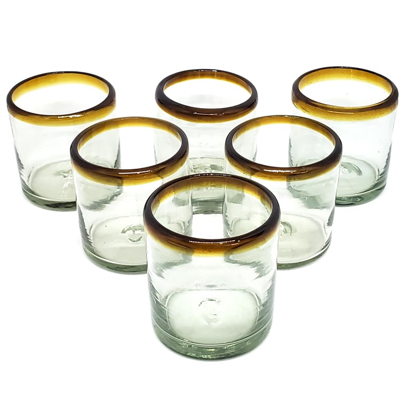 MexHandcraft Amber Rim 8 oz DOF Rock Glasses (set of