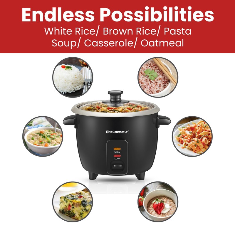 Elite Gourmet ERC003B Electric Rice Cooker with Automatic Keep Warm