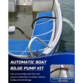 12V Automatic Boat Bilge Pump Kit, 1100GPH DC Marine Pump w/Float Switch, 1-1/8" Outlet, Marine-Grade Hose & Thru-Hull Fitting, Submersible Water Removal Pump for Fishing Boat, Jet ski & Jon Boat
