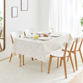 KP HOME Oilcloth Tablecloth with Terrazzo Pattern, Waterproof Oilcloth Tablecloths, Washable, 200 x 140 cm, Abstract White Marble Oilcloth, Vinyl PVC Tablecloth, Rectangular, 140 x 200 cm, Outdoor, 2