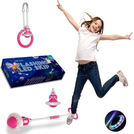 Todos Aman Rocket Flashing LED Ankle Skip Ball Fun Family Jumping Exercise Fitness Coordination Balance Extra Energy Burning Great Cool Toy Gift for Ages 5 6 7 8 9 10+ Kids & Adults (Pink, 1-Pack)