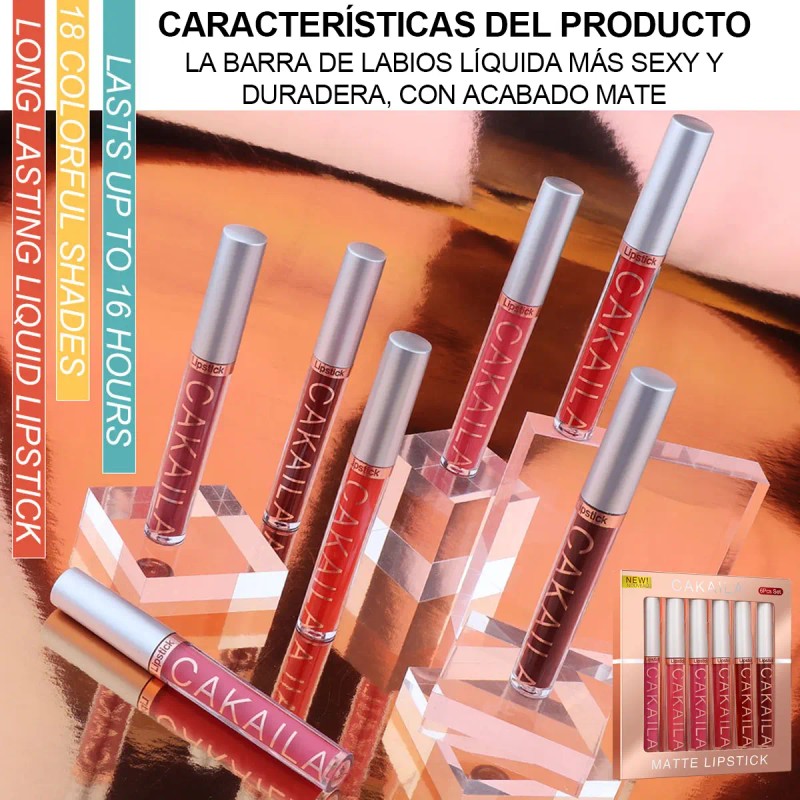 Gloss Labial Mate 6pcs Larga Duración Pigmentación Intensa