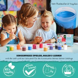 CreaTek - washable finger paints for kids [ incl. awesome templates ] 12x20ml Gouache water based, washable and 100% safe & non-toxic kids paint | poster paint for kids, kids paint washable