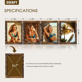 DUENPY 4 Folding 5x7 Picture Frame Horizontal Engineered Wood Accordion Photo Frame with Plexiglass Tabletop Bookshelf Display Brown