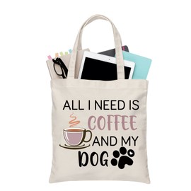 PLITI All I Need Is Coffee And My Dog Tote Bag Dog Lover Gift Coffee Lover Gift Dog Mom Gift Dog Owner Reusable Shopping Bag (coffee dog need TGU)
