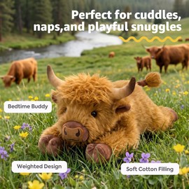 Onsoyours Original 5 Lbs Weighted Highland Cow Stuffed Animals, 25" Large Soft Fluffy Cow Plush Toy Pillow Gifts for Kids & Adults