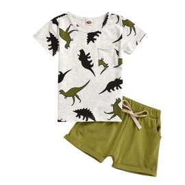 Baby Boy Clothes 18-24 Months Toddler Boys Summer Outfits Dinosaur T-Shirt & Shorts Set 2 Piece， Green Dino 18-24 months/80cm
