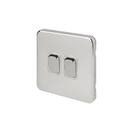 Schneider Electric Lisse Screwless Deco - Double 2 Way Light Switch, 10AX, GGBL1022WPC, Polished Chrome with White Insert