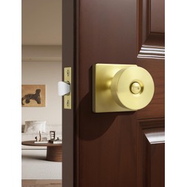 Tinewa 1 Pack Gold Interior Privacy Door Knob with Lock, Brushed Brass Bedroom Door Locks, Keyless Privacy Door Handle Locks, Zinc Alloy Heavy Duty Door Knobs on Square Rose