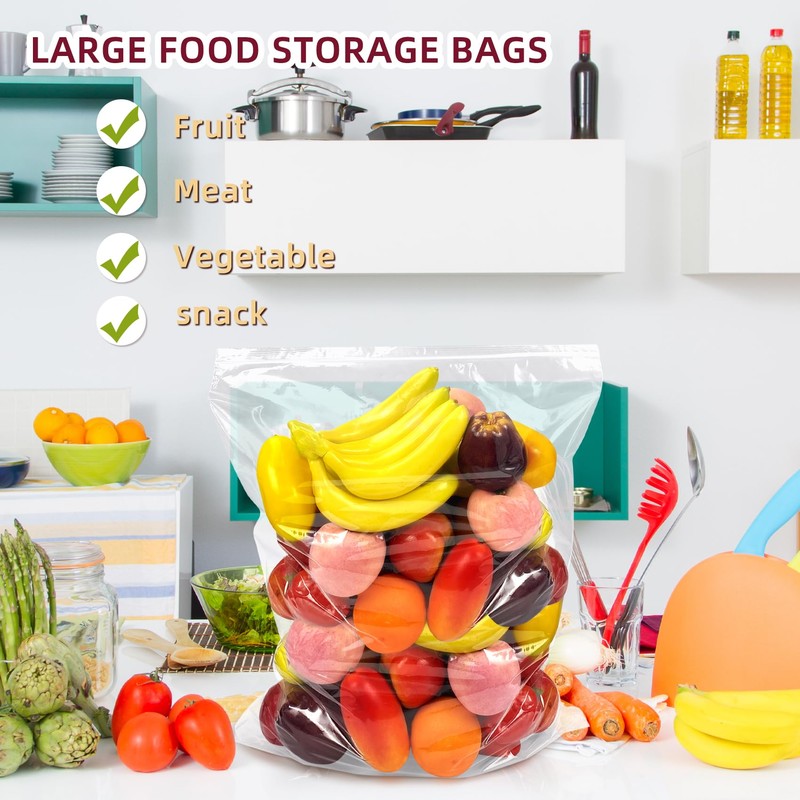 Yotelab Large 5 Gallon Plastic Zipper Storage Bags, 18x24 Inches