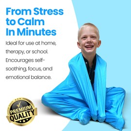 Sensory Body Sock for Kids – Blue Compression Sack for Focus, Movement, Calm & Coordination – Stretchy Autism Suit – Small