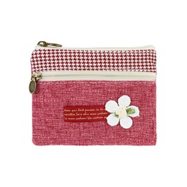 AfitLulu Small Purse Women's Canvas Purse Women's Small 2 Layers Zip Pockets Mini Purse Bohemian Style Mini Wallet for Coins, Cash and Cards, Flower-red, Bohemian style