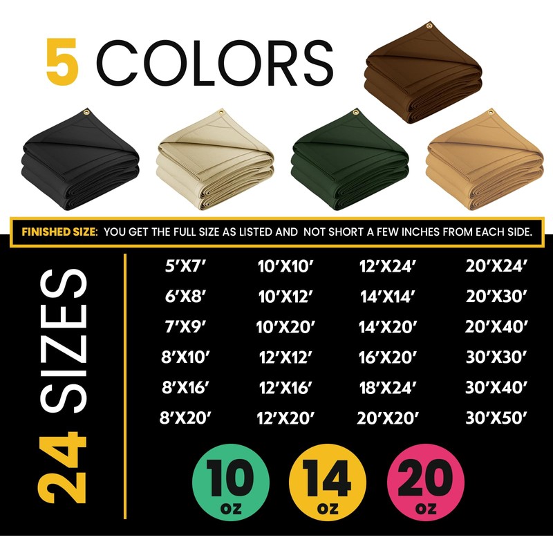 PROTARP Heavy Duty 14 OZ Water Resistant Canvas Tarp, UV