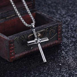 Rehoboth Men's Stainless Steel Baseball Bat Nail Cross Pendant Necklace With 24 Inch Adjustable Chain for Women Men Silver