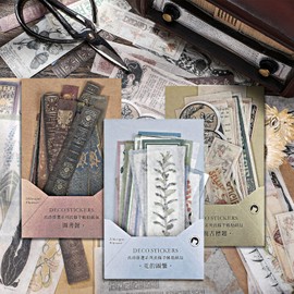 120 Pieces Vintage Scrapbook Washi Stickers Antique Decorative Planner Journal Sticker Decals Retro DIY Self-Adhesive Washi Paper Stickers for Photo Albums Cards DIY Projects (Flower, Title, Book)