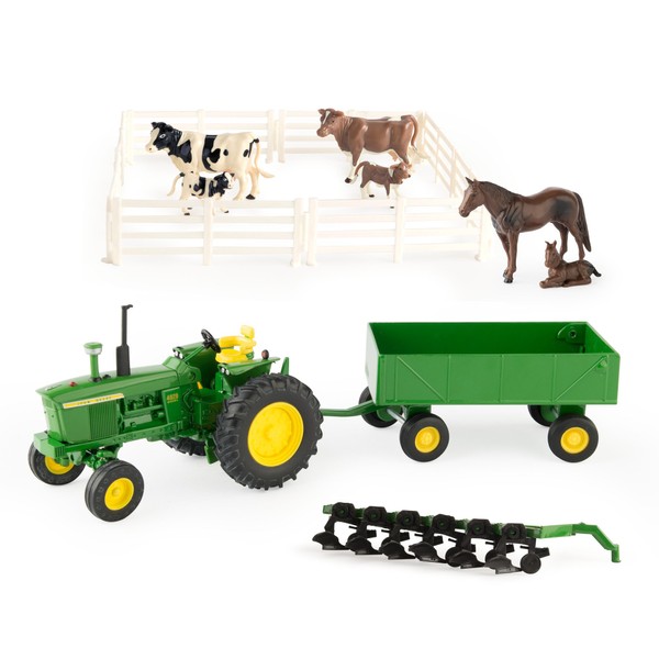 John Deere Farm Toy Playset - 1:32 Scale - Includes Die-Cast Tractor Toy, Farm Animal Toys, and Farming Accessories - Toddler Toys Ages 3 Years and Up,Green