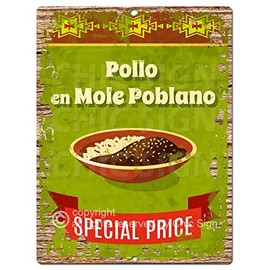 Chic Sign Pollo en Mole Poblano Rustic Shabby Vintage style Retro Kitchen Bar Pub Coffee Shop Wall Decor 9"x12" Metal Plate Sign Home Store Decor Plaques