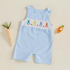 NEVUQO Baby Boy Easter Outfit Sleeveless Shorts Jumpsuit Romper Newborn Infant One Piece Clothes 0 3 6 9 12 18 Months (Blue Bunny, 3-6 Months)