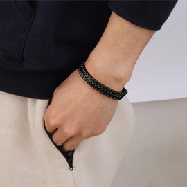 Dochais Men's Bracelet Stainless Steel Magnetic Buckle Extension Buckle, Men's Franco Chain, Men's Bracelets Black, Silver & Gold Men's Bracelet Fashion Jewellery 10 mm Wide / 22.5 cm Long, Stainless