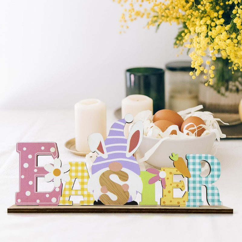 ALLY-MAGIC Easter Table Decorations, Wooden Spring Easter Sign Stand Table