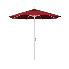 California Umbrella 7.5' Round Aluminum Market Umbrella, Crank Lift, Push Button Tilt, White Pole, Red Olefin