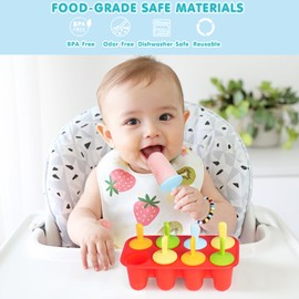 Miaowoof Silicone Popsicles Molds for Toddlers, 8-Cavity Non-BPA Premium Silicone Small Popsicle Molds, Ice Pop Mold with 8 Colorful Reusable Sticks for Kids (Red)