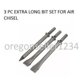 Central Pneumatic 3 PC EXTRA LONG BIT SET FOR AIR CHISEL PUNCH HAMMER TOOL FLAT TAPERED CUTTER
