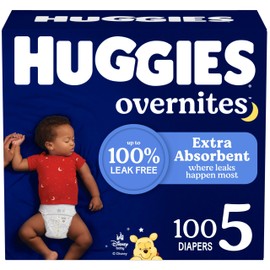 Huggies Size 5 Overnites Baby Diapers: Overnight Diapers, Size 5 (27+ lbs), 100 Ct (2 Packs of 50), Packaging May Vary