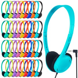 ZNXZXP Classroom Headphones Bulk 50 Pack for School,Wholesale Earphones Class Set of Headphones for Students Testing On Line Learning Adult 3.5mm Jack (10 Multi Color)