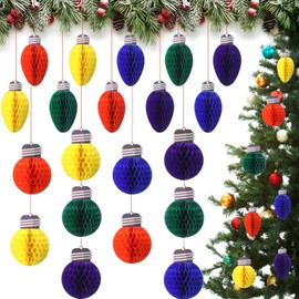 Pasimy 20 Pcs Christmas Honeycomb Ball Ornaments 3D Xmas Paper Light Bulb Shaped Ornaments Assorted Colors Christmas Hanging Honeycomb for Home Classroom Supplies Holiday Christmas Tree Party Decor