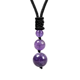 Crystal Necklaces for Women Men, Amethyst Round Necklace for Protection, Crystals and Healing Stones Pendant Jewelry for Spiritual(Amethyst(3 beads))