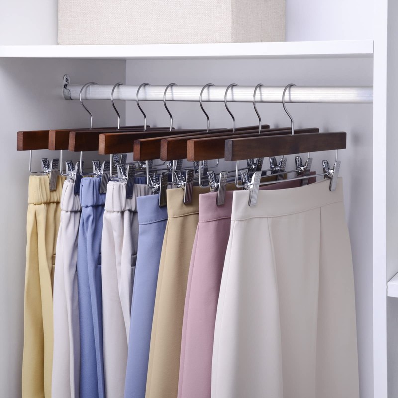 Nature Smile Wooden Pants Skirt Trousers Hangers with Clips (10Pcs
