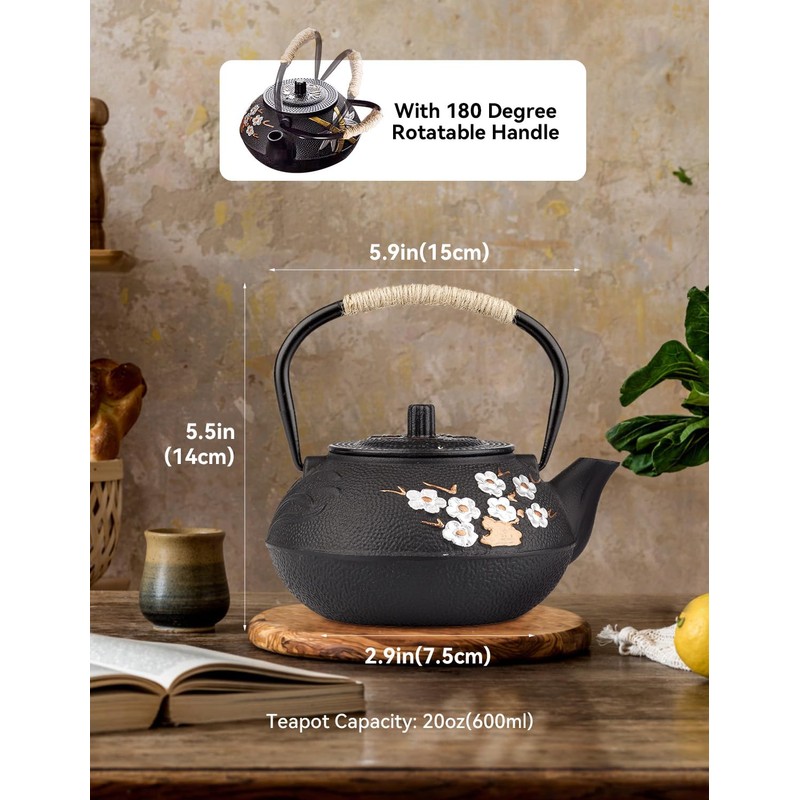 ALSKHEAS Japanese Cast Iron Teapot, Cast Iron Tea Kettle with
