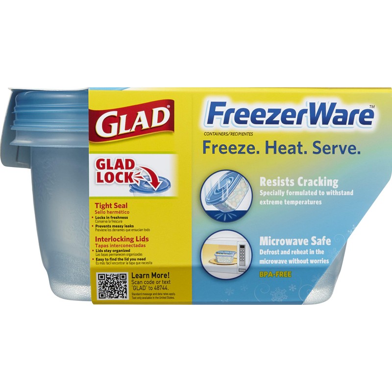 Gladware Freezerware Food Storage Containers, Large Rectangle Holds 64 Ounces