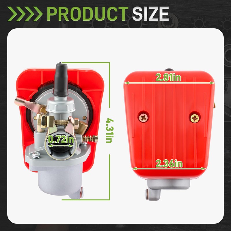CARBBIA Red Motorized Bike Carburetor for 2 Stroke 49cc 50cc