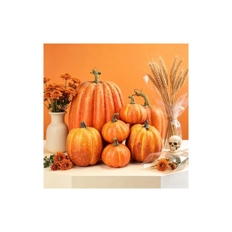 7 Calabazas Artificiales, Calabazas Decorativas de Halloween