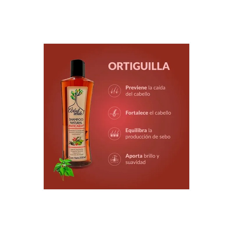 Shampoo Natural Anticaída Árbol Verde Mini 200ml De Romero