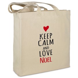 Stofftasche mit Namen Noel - Motiv Keep Calm - Farbe beige - Stoffbeutel, Jutebeutel, Einkaufstasche, Beutel