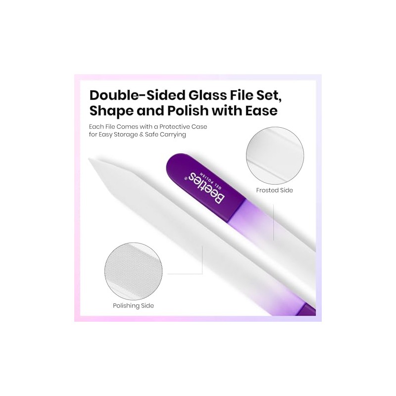 Beetles Glass Nail File 3 Pack for Natural Nails, Double-Sided