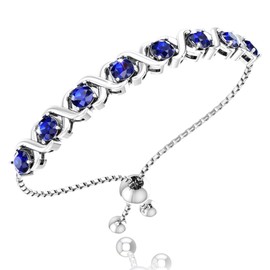 Belinda Jewelz - Birthstone Bangle Bracelet, Birthstone Bracelets for Women with 8 Round Stones, 925 Sterling Silver Adjustable Bracelet, Sapphire Bracelet with Bolo Closure, 11”