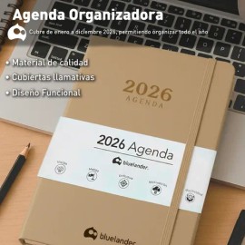 Agenda Profesional Escolar Organizador Planeador Banda Año 2026 Portada Café Liso Rigido