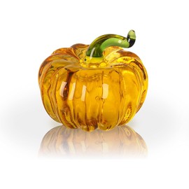 JATYFING Crystal Pumpkin Collectible - Fall Decorations for Home Glass Fruit Ornament Desktop Paperweight Glass Pumpkin Home Decoration (Yellow)