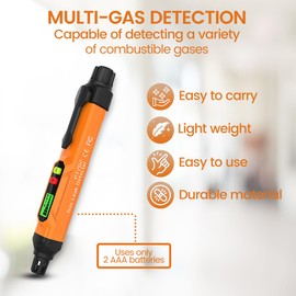 Gas Leak Detector Pen for Natural Gas and Propane: Pocket-Sized Gas Detector to Locate Gas Leaks of Combustible Gases like Methane, LPG, LNG, Fuel, Sewer Gas with Illuminated Digital Display and Alarm