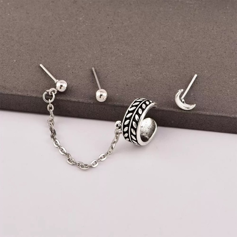 Patry Aretes Juego De 3 Piezas Luna Cadena Joyería Clip