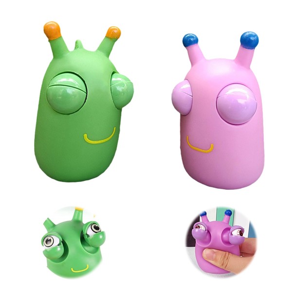 Lilbitty Pack of 2 Squeeze Toys, Anti-Stress Squishy Toy, Stress Ball Adults, Popping Eye Insects Squishy Toy, Worm Anti-Stress Ball Gifts for Children