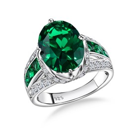 AGRULE May Birthstone Ring Size 6 Sterling Silver Wedding Band for Men Women Statement Oval Cut Green Stone Signet Ring 6.7 Carat Emerald Ring Size 8